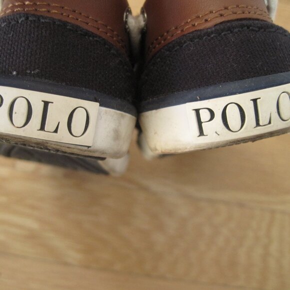 Polo Ralph Lauren Sander EX Boat Shoes Sz 9T Navy Brown Unisex Loafers Topsiders - Picture 2 of 8